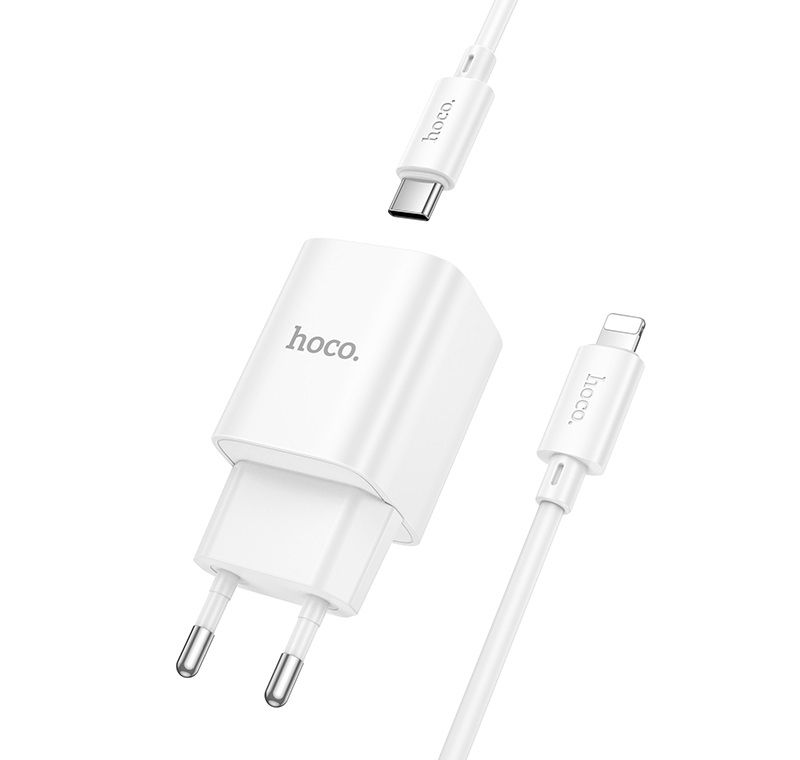 Мережевий зарядний пристрій з кабелем HOCO C148A Charm single port PD30W charger set (C to iP) (EU) White