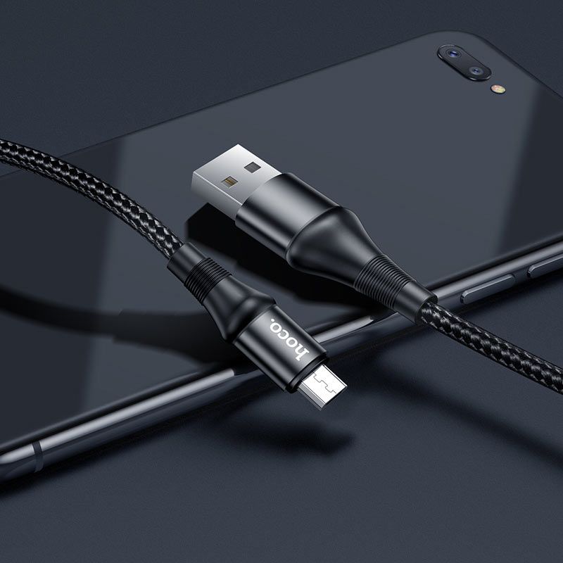 Кабель HOCO X50 USB to Micro 2.4A, 1m, nylon, aluminum connectors, Black