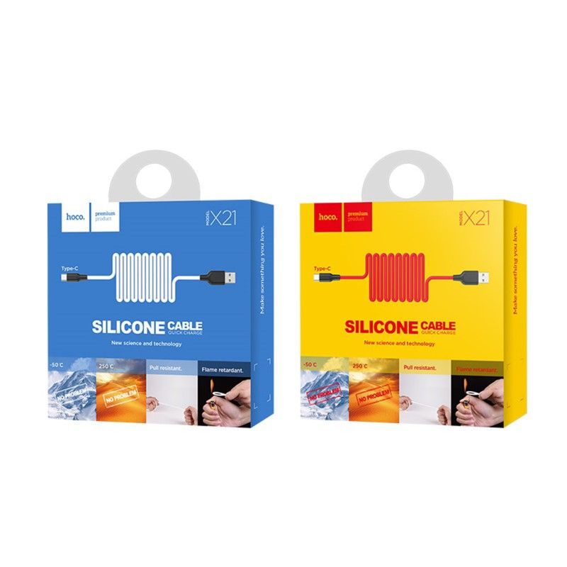 Кабель HOCO X21 USB to Type-C 2A, 1m, silicone, TPE connectors,  Black+Red