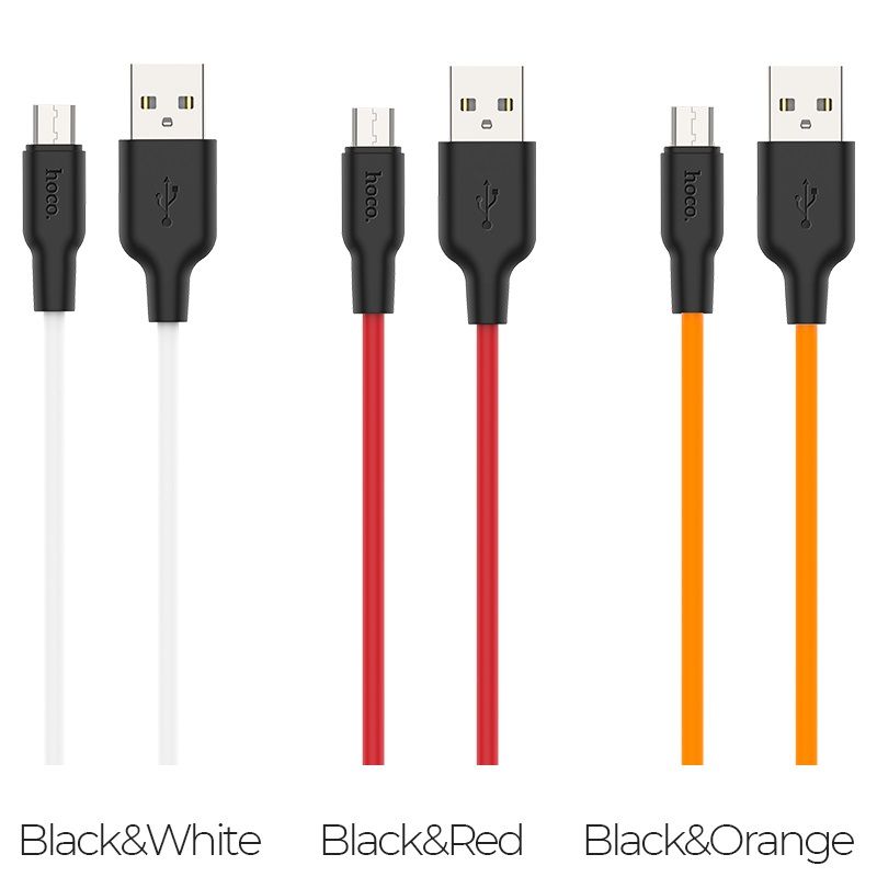 Кабель HOCO X21 Plus USB to Micro 2.4A, 1m, silicone, silicone connectors, Black+White