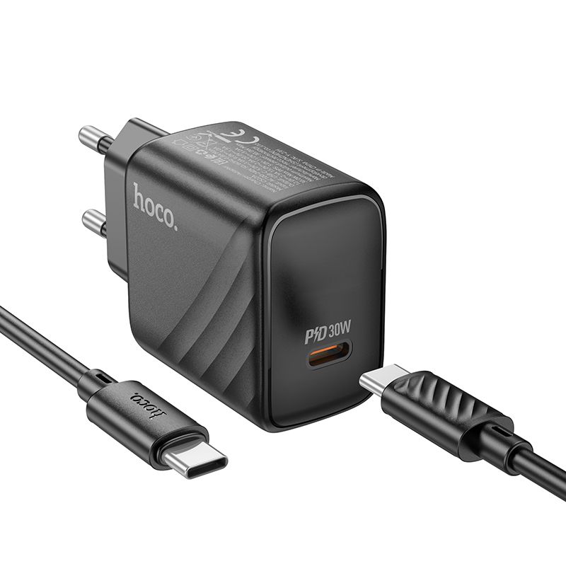 Мережевий зарядний пристрій з кабелем HOCO CS22A Value single port PD30W charger set(Type-C to Type-C) Black