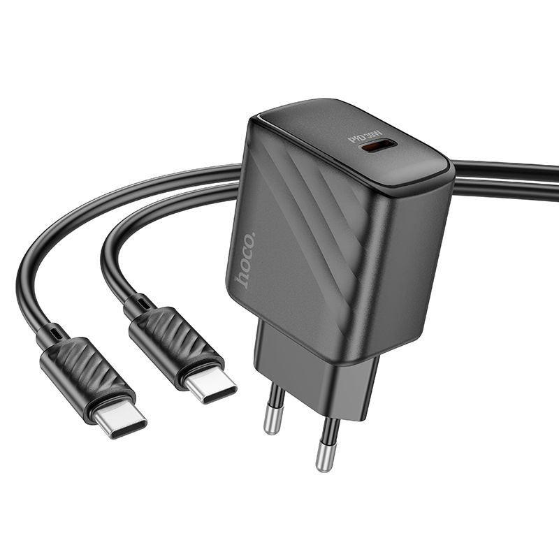 Мережевий зарядний пристрій з кабелем HOCO CS22A Value single port PD30W charger set(Type-C to Type-C) Black