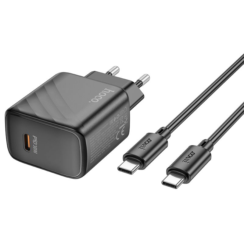 Мережевий зарядний пристрій з кабелем HOCO CS22A Value single port PD30W charger set(Type-C to Type-C) Black