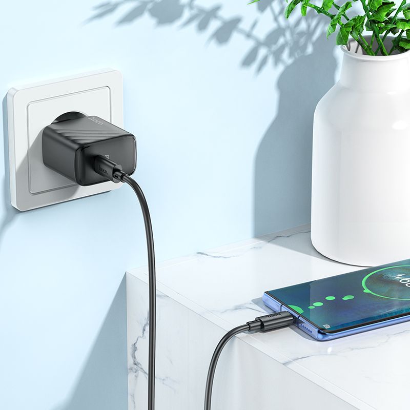 Мережевий зарядний пристрій з кабелем HOCO CS22A Value single port PD30W charger set(Type-C to Type-C) Black