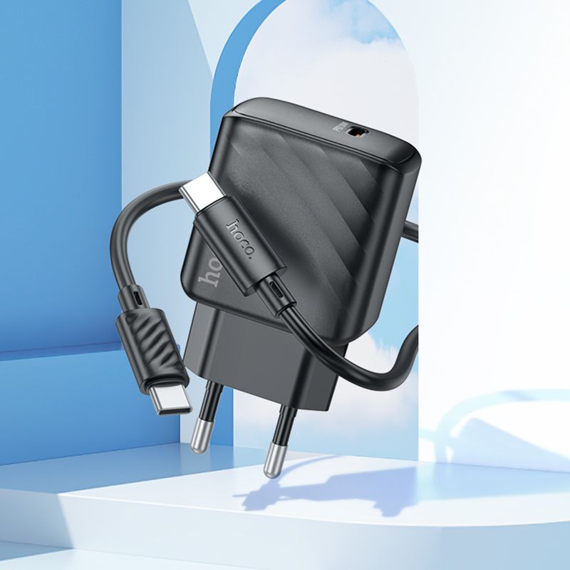 Мережевий зарядний пристрій з кабелем HOCO CS22A Value single port PD30W charger set(Type-C to Type-C) Black