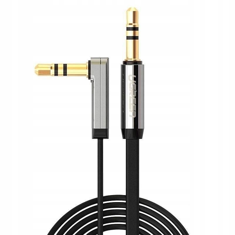 Аудіокабель UGREEN AV119 3.5mm Male to 3.5mm Male Straight to angle flat Cable  2m (Black)(UGR-10599)