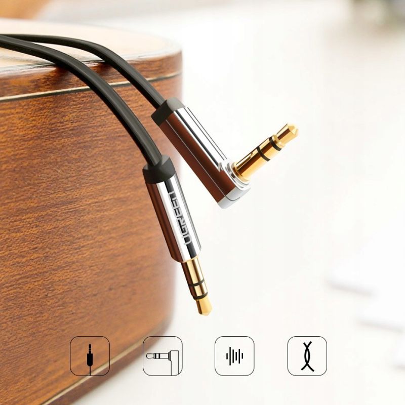 Аудіокабель UGREEN AV119 3.5mm Male to 3.5mm Male Straight to angle flat Cable  2m (Black)(UGR-10599)