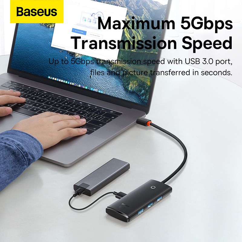 USB-хаб Baseus Lite Series 4-Port Type-C HUB Adapter (Type-C to USB 3.0*4) 25cm Black