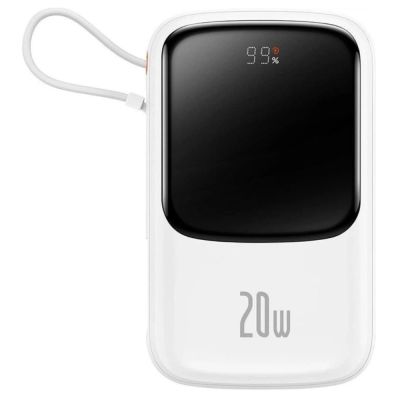 Зовнішній акумулятор Baseus Qpow Pro Digital Display Fast Charge Power Bank 10000mAh 20W iP Edition White（With: Simple charging cable Type-C 3A 0.3m W