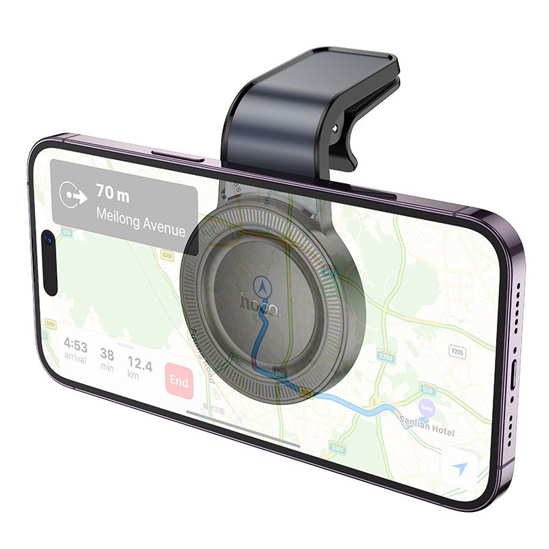 Автотримач для телефона HOCO H59 Show ring magnetic car holder (L air outlet) Black Metal Gray