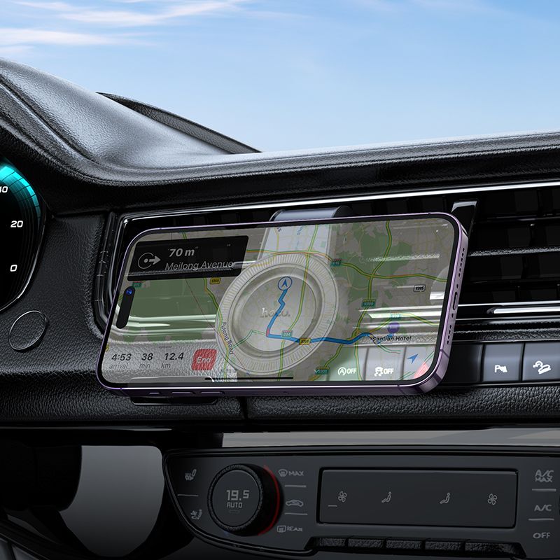 Автотримач для телефона HOCO H59 Show ring magnetic car holder (L air outlet) Black Metal Gray
