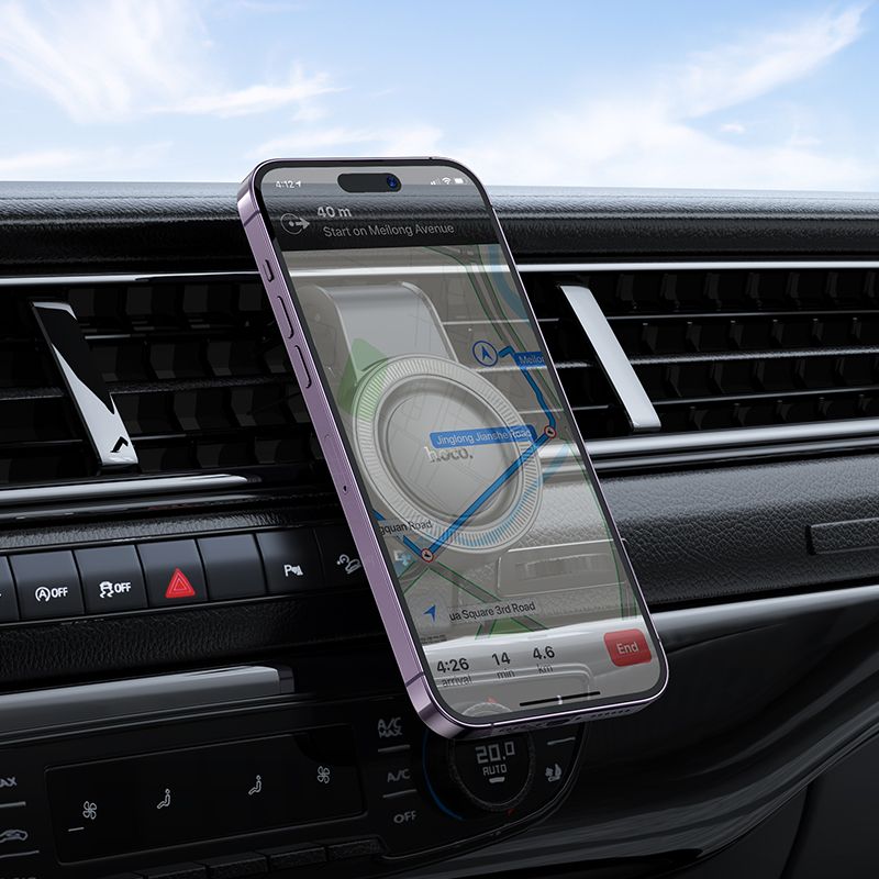 Автотримач для телефона HOCO H59 Show ring magnetic car holder (L air outlet) Black Metal Gray