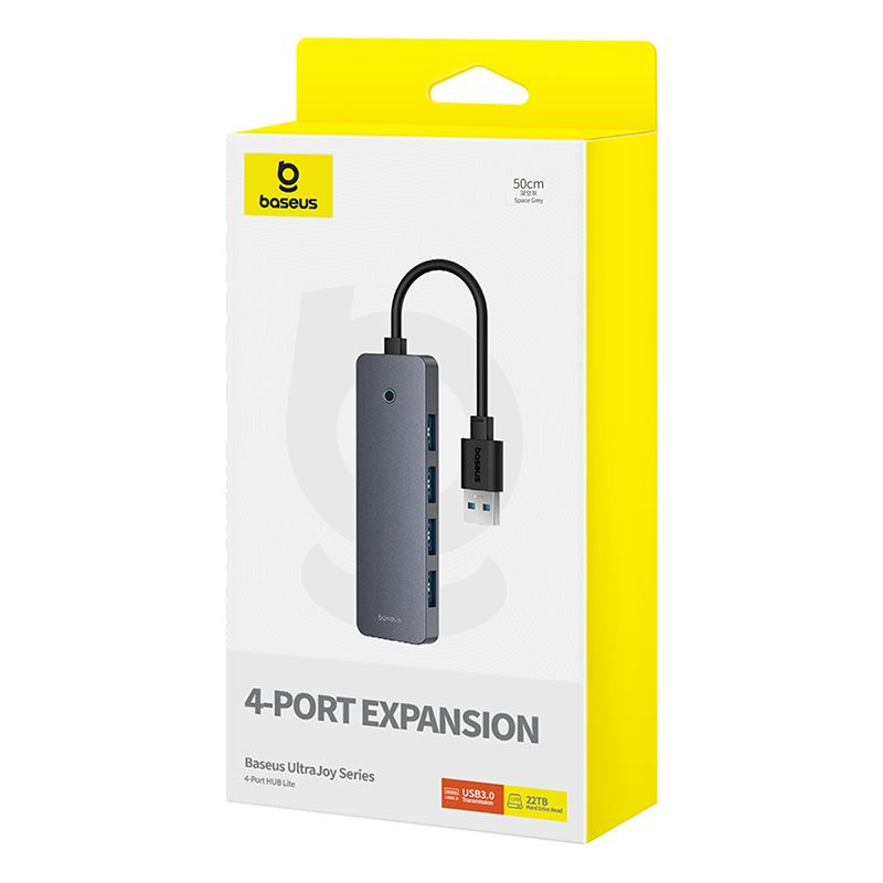 USB-хаб Baseus UltraJoy Series 4-Port  HUB Lite 50cm Space Grey（USBA to USB3.0*4+Type-C5V）