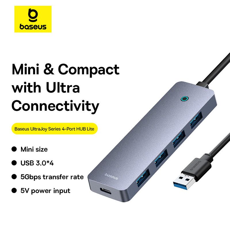 USB-хаб Baseus UltraJoy Series 4-Port  HUB Lite 50cm Space Grey（USBA to USB3.0*4+Type-C5V）
