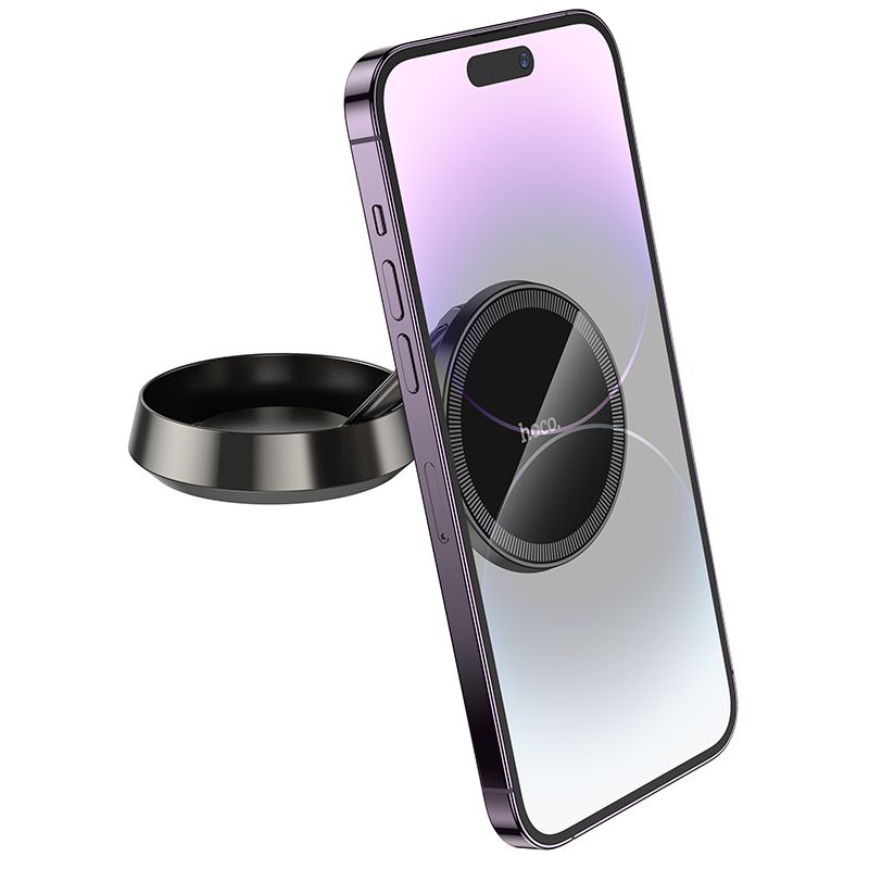 Автотримач для телефона HOCO H83 Metal ring magnetic car holder(center console) metal grey