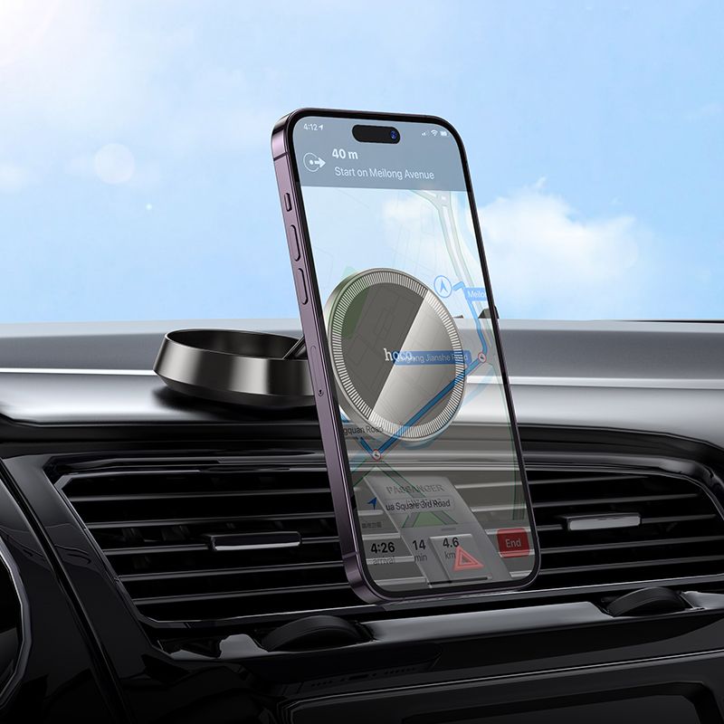 Автотримач для телефона HOCO H83 Metal ring magnetic car holder(center console) metal grey