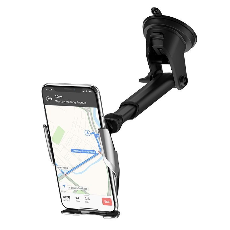 Автотримач для телефона з БЗП HOCO S14 Surpass automatic induction wireless charging car holder Silver