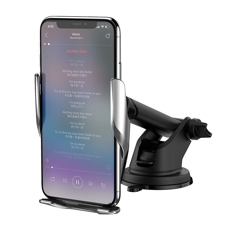 Автотримач для телефона з БЗП HOCO S14 Surpass automatic induction wireless charging car holder Silver