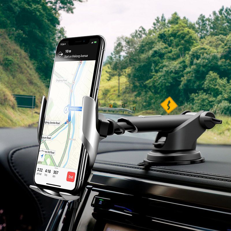 Автотримач для телефона з БЗП HOCO S14 Surpass automatic induction wireless charging car holder Silver
