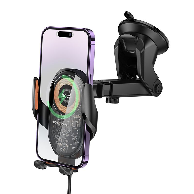 Автотримач для телефона з БЗП HOCO HOCO HW34 Blue whale 3-axis linkage wireless fast charging car holder(center console)