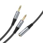 Аудіокабель HOCO UPA21 2-in-1 3.5 headset audio adapter cable(female to 2*male) 0.25m Metal Gray