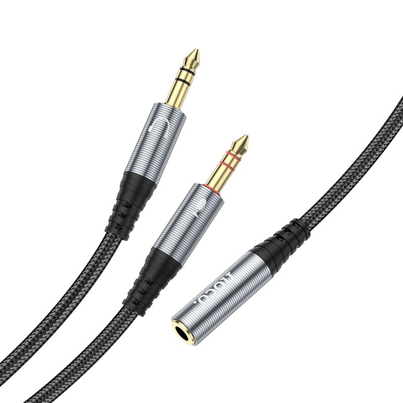 Аудіокабель HOCO UPA21 2-in-1 3.5 headset audio adapter cable(female to 2*male) 0.25m Metal Gray