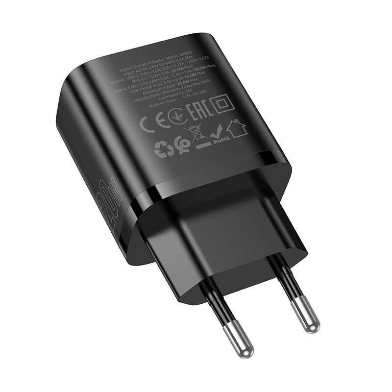 Мережевий зарядний пристрій BOROFONE BA83A Flare star PD20W+QC3.0 charger Black