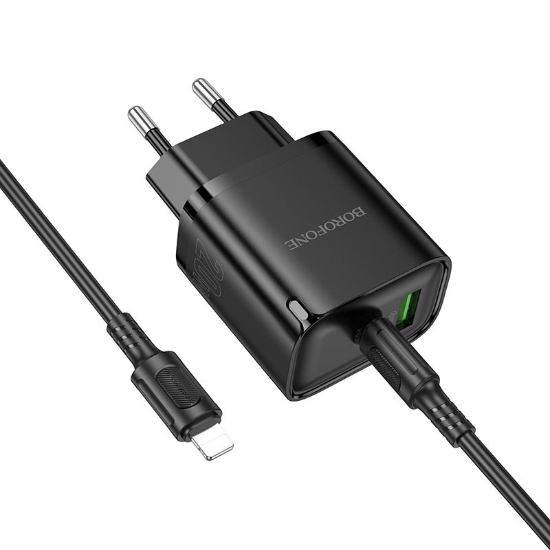 Мережевий зарядний пристрій BOROFONE BA83A Flare star PD20W+QC3.0 charger set(C to iP) Black
