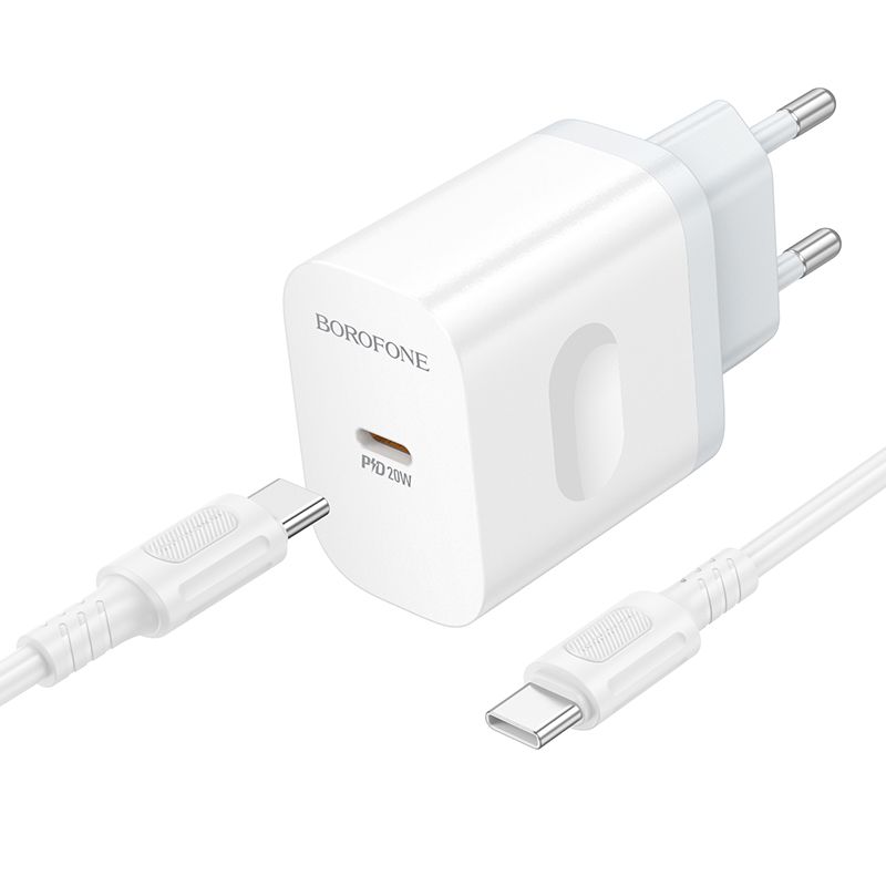 Мережевий зарядний пристрій з кабелем BOROFONE BA99A Breeze single port PD20W charger set(C to C) White