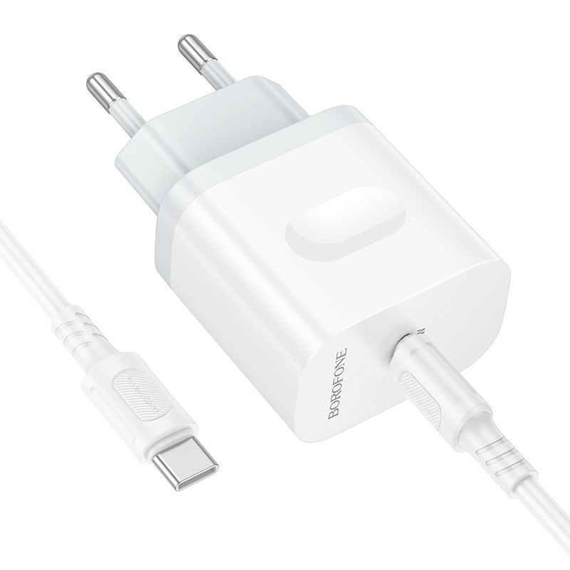 Мережевий зарядний пристрій з кабелем BOROFONE BA99A Breeze single port PD20W charger set(C to C) White