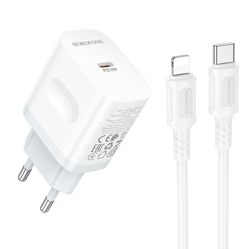 Мережевий зарядний пристрій з кабелем BOROFONE BA99A Breeze single port PD20W charger set(C to iP) White