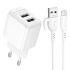 Мережевий зарядний пристрій з кабелем BOROFONE BAS41A Potential dual-port charger set(Micro) White