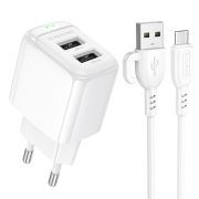 Мережевий зарядний пристрій з кабелем BOROFONE BAS41A Potential dual-port charger set(Micro) White
