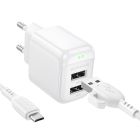 Мережевий зарядний пристрій з кабелем BOROFONE BAS41A Potential dual-port charger set(Micro) White