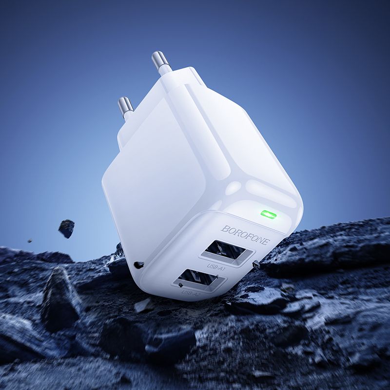 Мережевий зарядний пристрій з кабелем BOROFONE BAS41A Potential dual-port charger set(Micro) White