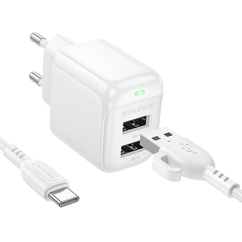 Мережевий зарядний пристрій BOROFONE BAS41A Potential dual-port charger set(Type-C) White