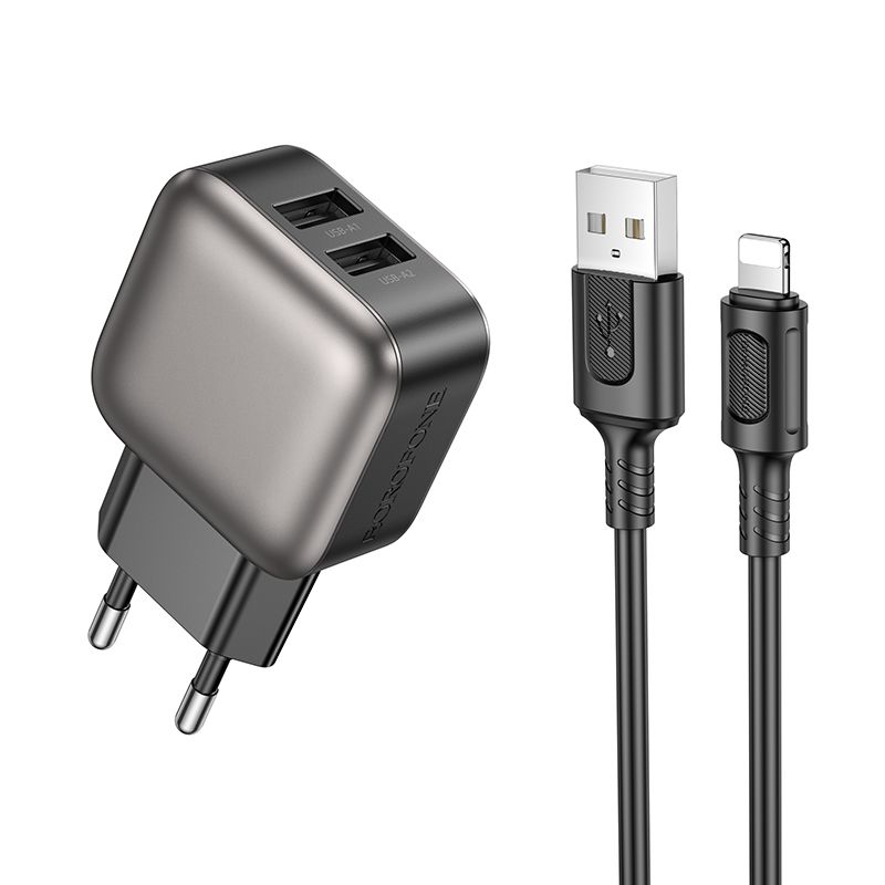 Мережевий зарядний пристрій BOROFONE BAS51A Absolute dual-port charger set(iP) Black