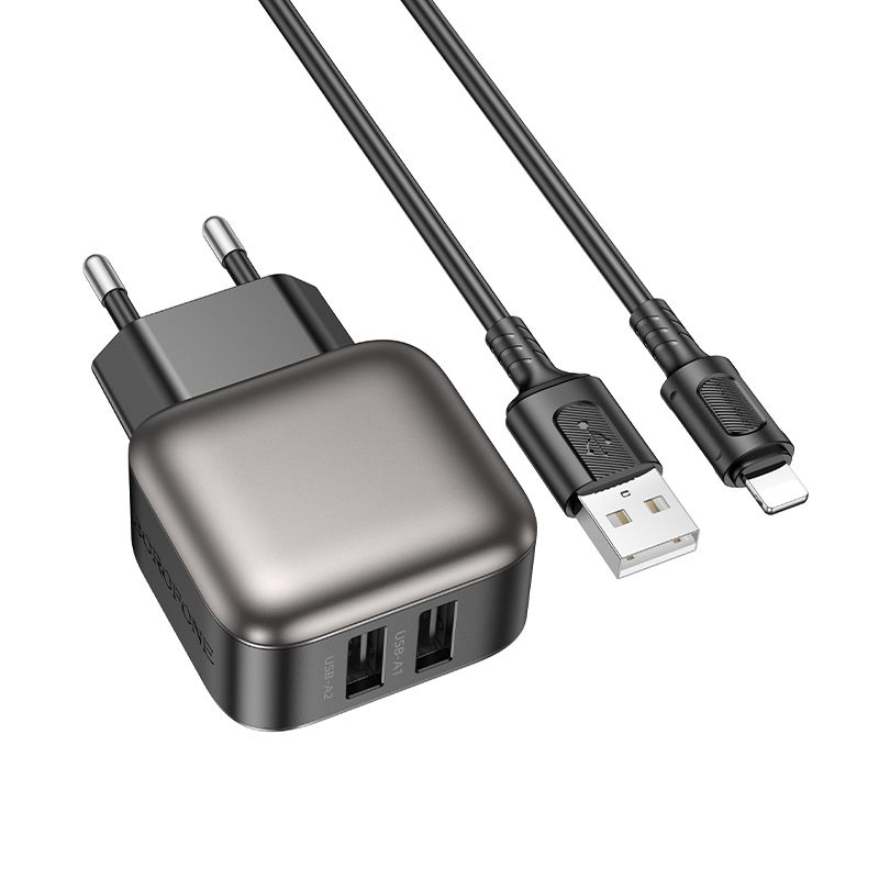 Мережевий зарядний пристрій BOROFONE BAS51A Absolute dual-port charger set(iP) Black