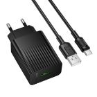 Мережевий зарядний пристрій з кабелем BOROFONE BAS72A Source single port QC3.0 charger set(Type-C) Black