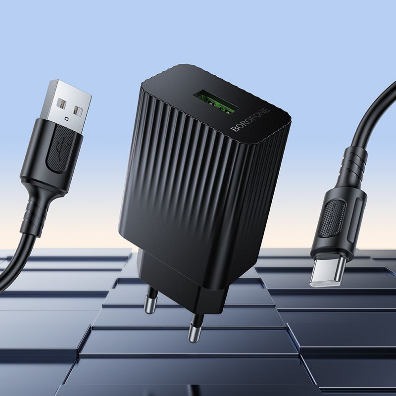 Мережевий зарядний пристрій з кабелем BOROFONE BAS72A Source single port QC3.0 charger set(Type-C) Black
