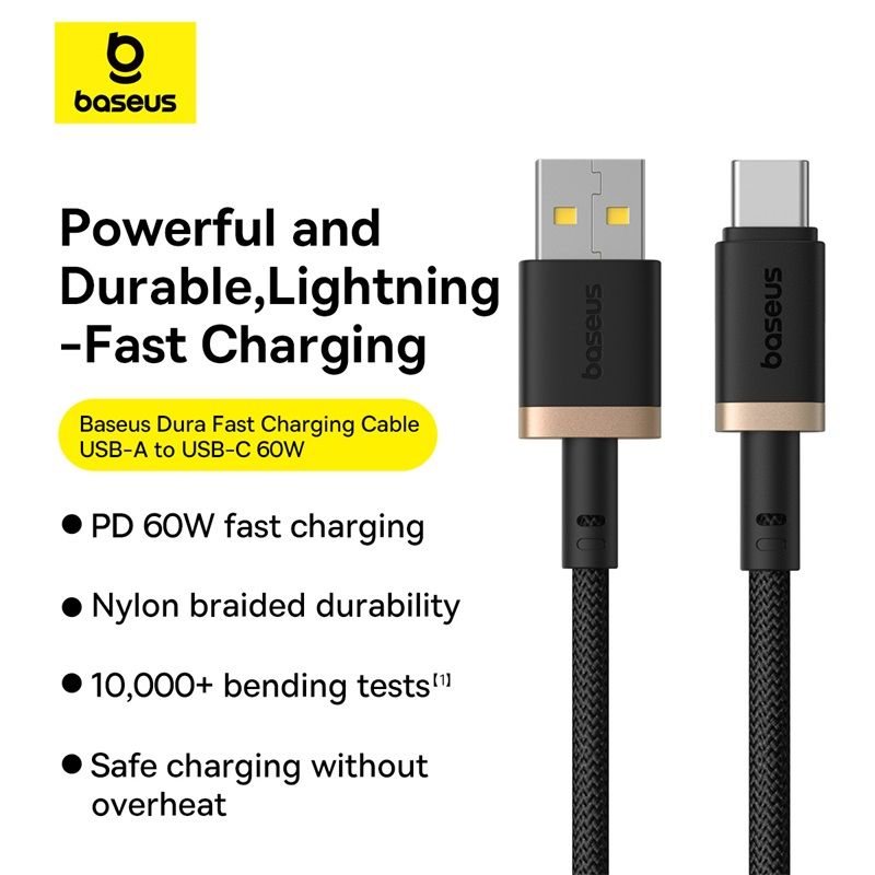 Кабель Baseus Dura Series Fast Charging Cable USB to Type-C 60W 1m Gold+Black