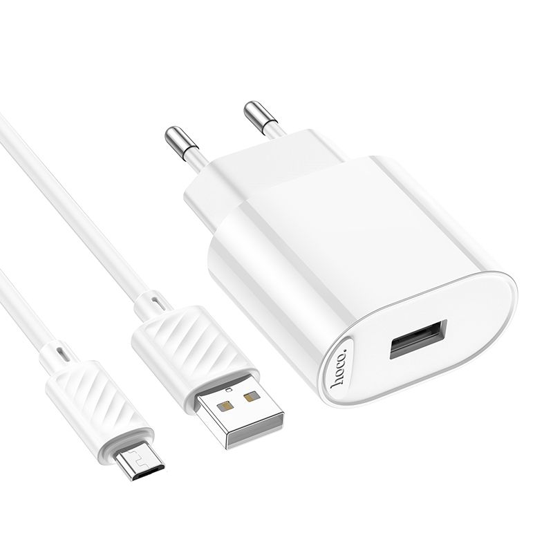 Мережевий зарядний пристрій HOCO C109A(10.5W) Fighter single port charger set(Micro) White