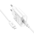 Мережевий зарядний пристрій з кабелем HOCO C109A(PD20W) Fighter single port PD20W charger set(C to iP) White
