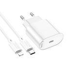 Мережевий зарядний пристрій з кабелем HOCO C109A(PD20W) Fighter single port PD20W charger set(C to iP) White