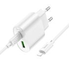Мережевий зарядний пристрій HOCO C109A(PD20W+QC3.0) Fighter PD20W+QC3.0 charger set(C to iP) White