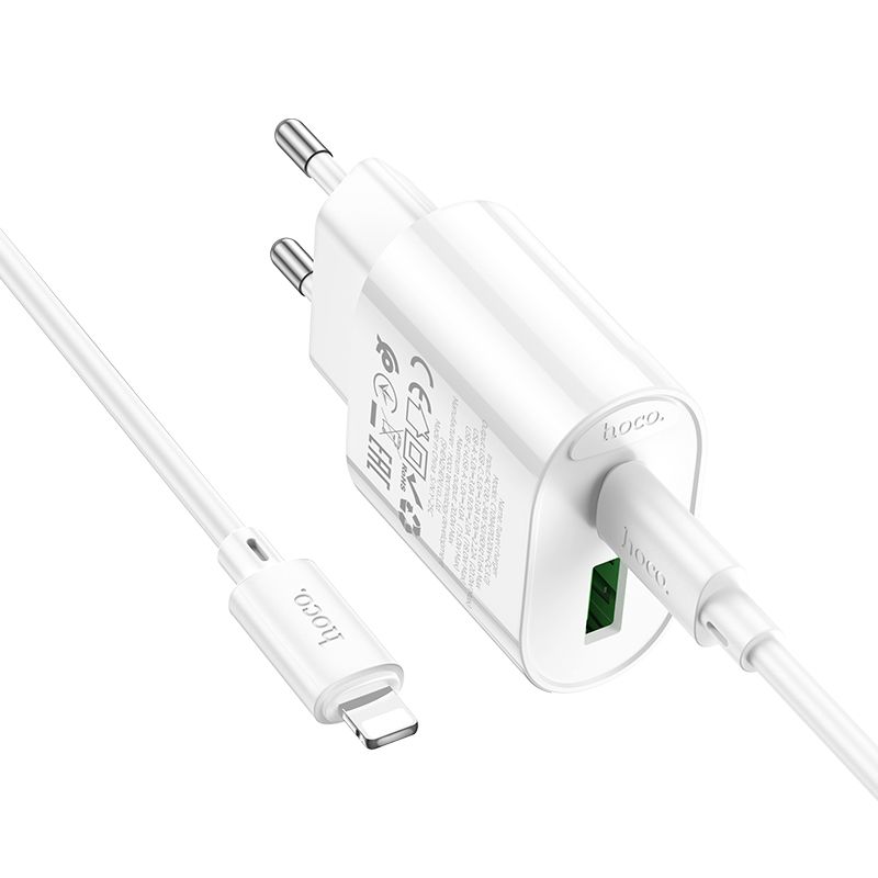 Мережевий зарядний пристрій HOCO C109A(PD20W+QC3.0) Fighter PD20W+QC3.0 charger set(C to iP) White