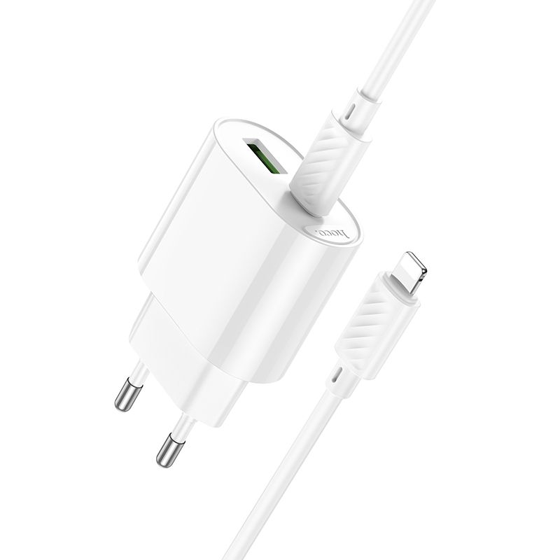 Мережевий зарядний пристрій HOCO C109A(PD20W+QC3.0) Fighter PD20W+QC3.0 charger set(C to iP) White