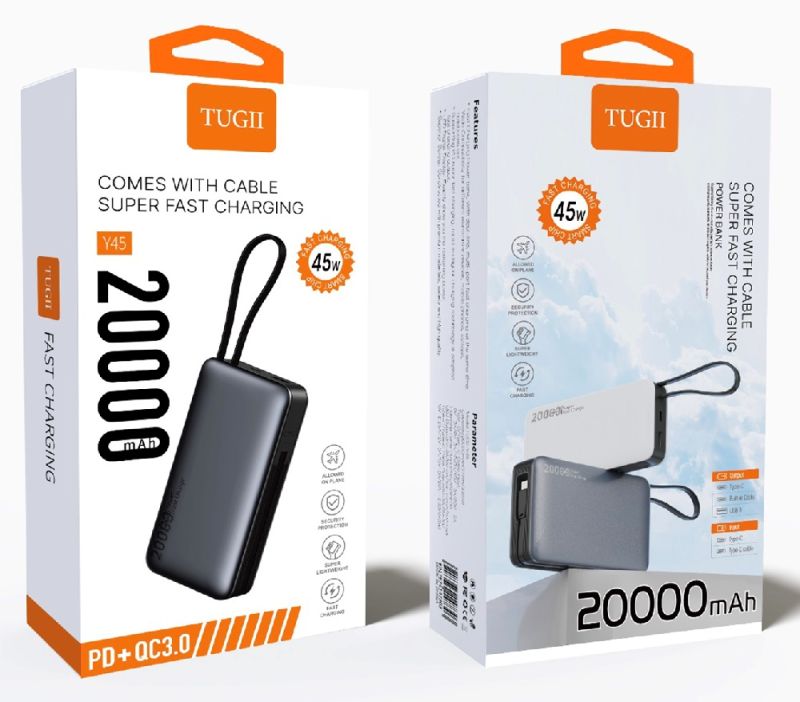 Зовнішній акумулятор WUW TUGII-Y45 （PD22.5W quick charge) 20000mAh Black