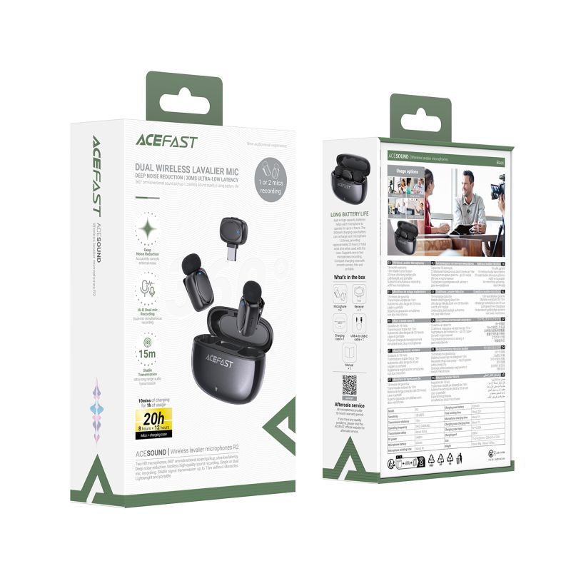 Бездротова мікрофонна система ACEFAST R2 dual-mic (Type-C) Black