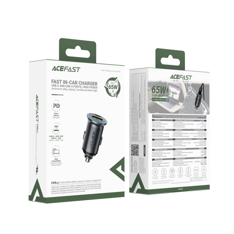 Автомобільний зарядний пристрій ACEFAST B15 65W (USB-A+USB-C) dual port metal car charger